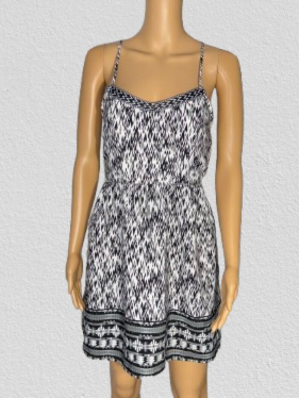 Three Pink Hearts Black White Green Printed Spaghetti-Strap Mini Dress Small